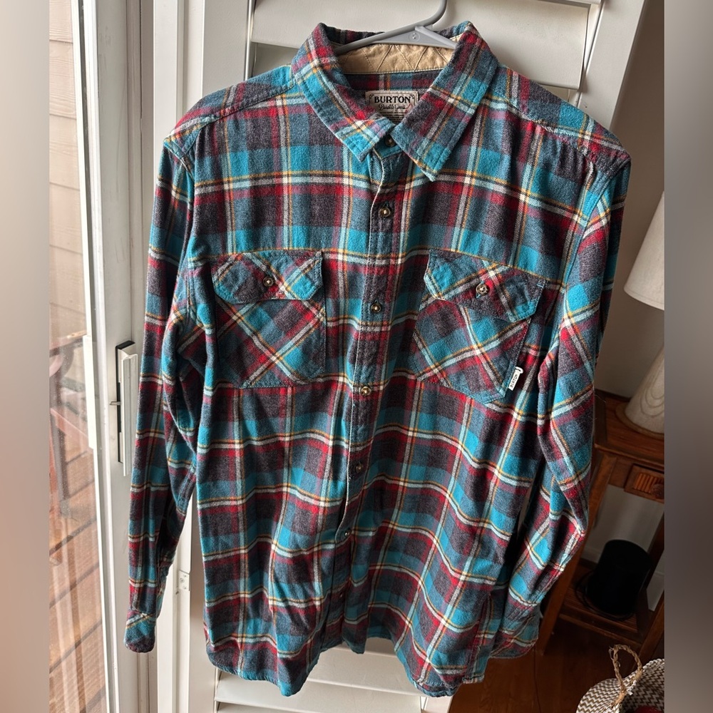 Burton Men's Casual Plaid Shirt - Teal and Burgundy